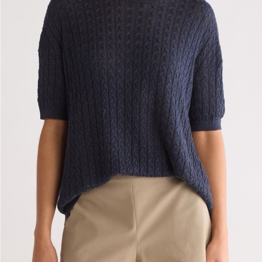 Theory Sculpted Cable Stitch Linen Sweater